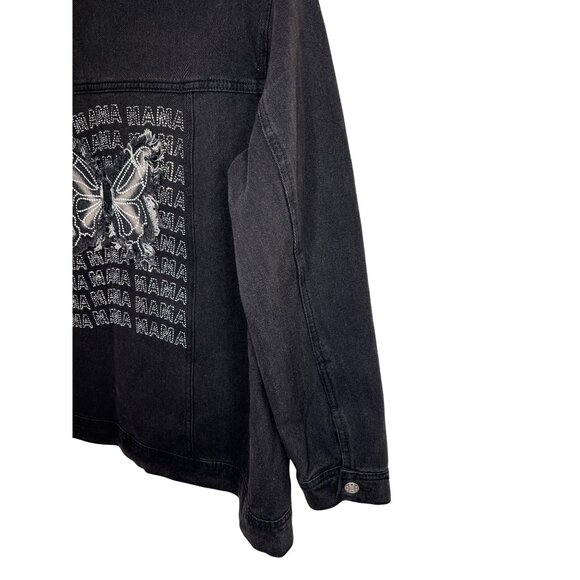 Emmas Expressions "Mama" Embroidered Black Denim Jacket With Butterfly Medium - Picture 8 of 13